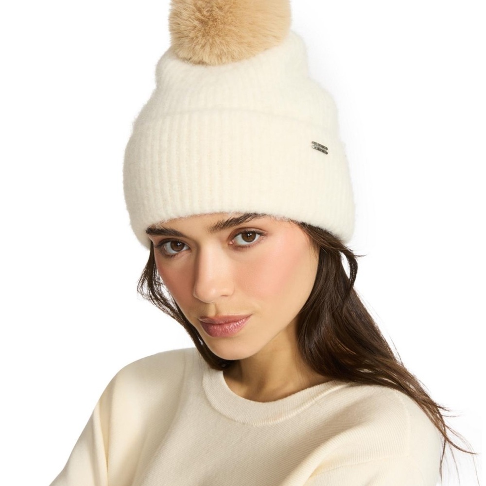 Steve Madden Orange Beanie with Tan Pom